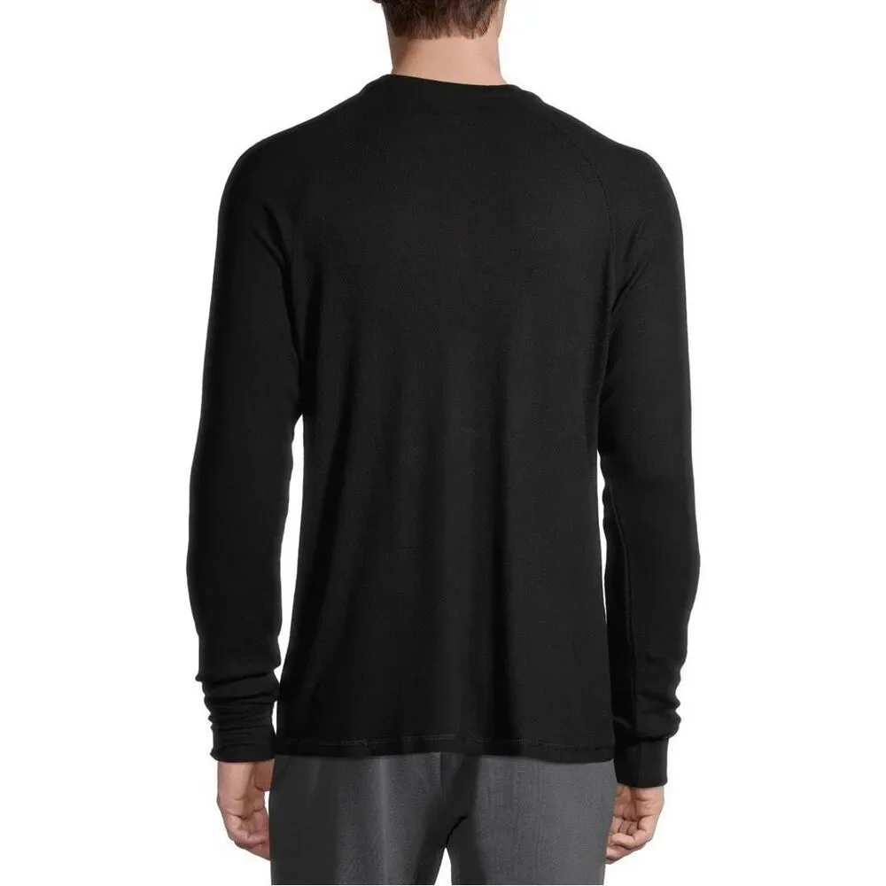 Hanes Men's Large L Black Long Sleeve Henley Pajama Lounge Tee NWT Ribbed Modal - Picture 3 of 7